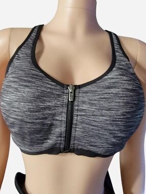 Front-Zip Heather Gray Sports Bra - Unbranded